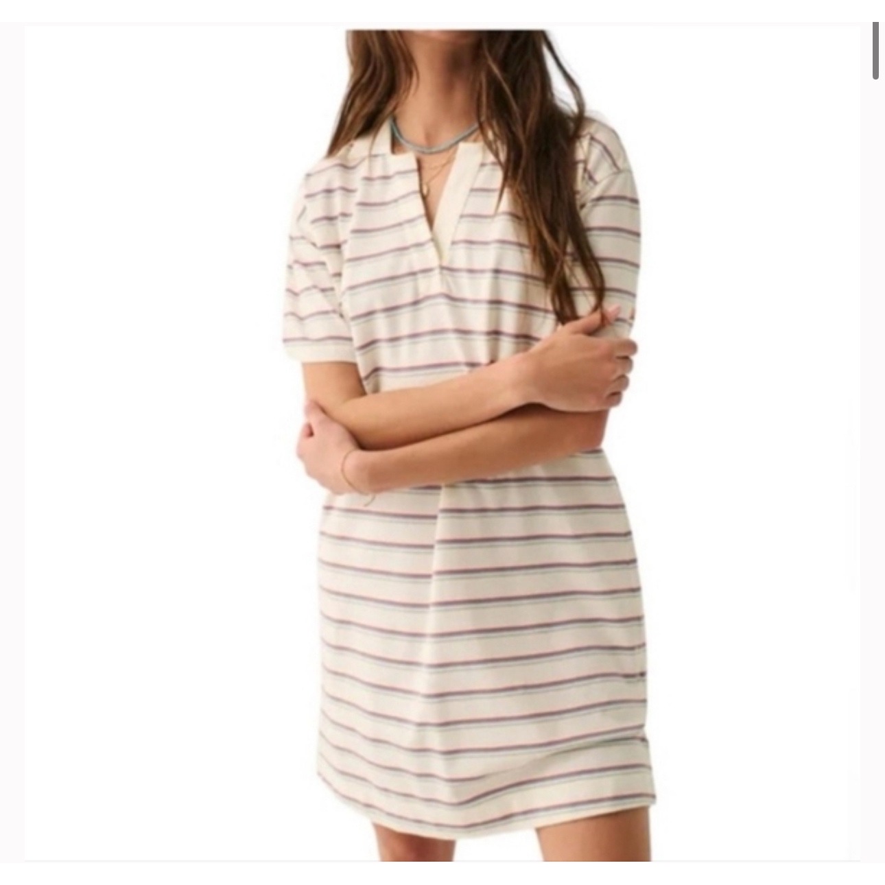 Faherty Women's Striped Polo Shirt Dress - Short Sleeve Casual Small